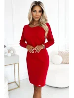 209-12 Bavlněné šaty s širokým páskem na zavazování - ČERVENÉ