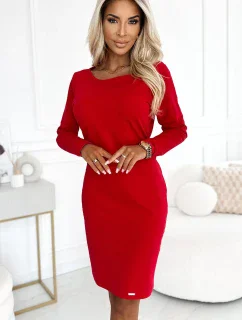 209-12 Bavlněné šaty s širokým páskem na zavazování - ČERVENÉ