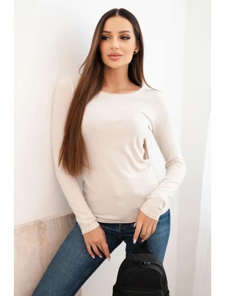 Dámský viskózový svetr s kulatým výstřihem a přiléhavým střihem béžový