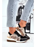 Kožené Klínové Tenisky Sneakers Zlaté Nicole 2465