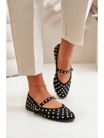 Zdobené baleríny s páskem eko zamšové černé Tirilissa