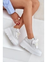 Kožené sneakersy na platformě CheBello 4658 stříbrné