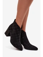 Dámské boty na sloupkovém podpatku se zdobením D&A – černé