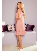 ROSITA - Dámské šaty v pudrově růžové barvě s mašličkami na ramenou a s volánkem 306-3