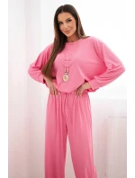 Dámská viskózová souprava s mikinou a širokými kalhotami světle růžový