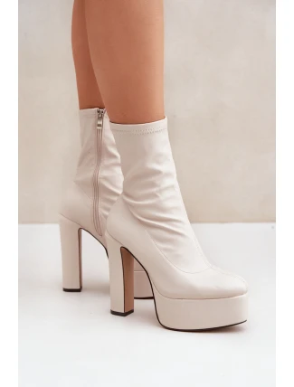 Boty Na Vysokém Podpatku A Platformě Světle Béžové Tennira