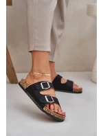 Textilní Pantofle Na Korkové Podešvi S Přezkami Černé Atera Textilní Pantofle Na Korkové Podešvi S Přezkami Černé Atera