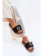 Dámské Sandały Na Platformě S Mašlí A Dekorativní Broží Černé Lenela