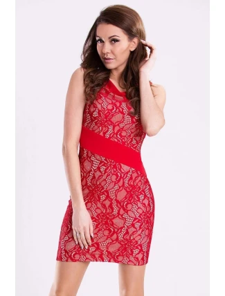 Dámské krajkové šaty EMAMODA červené - Červená / M - YNS Dámské krajkové šaty EMAMODA červené - Červená / M - YNS