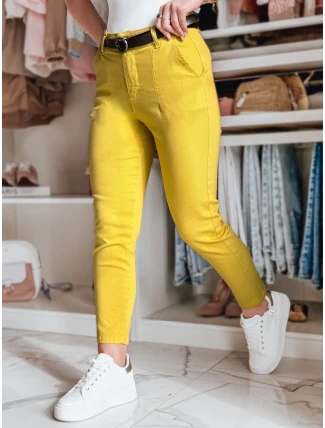 Dámské kalhoty slim fit s páskem TAIRONIK hořčicové FashionStreet UY2539