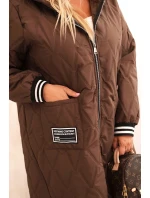 Dámská bunda Plus Size prošívaná s kapucí a sportovními manžetami čokoládová Dámská bunda Plus Size prošívaná s kapucí a sportovními manžetami čokoládová