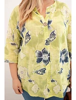 Dámská bavlněná halenka Plus Size s květinovým vzorem světle zelená Dámská bavlněná halenka Plus Size s květinovým vzorem světle zelená