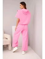 Dámský máslový komplet mikina s kapucí a volné kalhoty se šňůrkou světle růžová