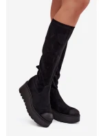 Dámské Kozáky Před Kolena Na Platformě A Klínu Černé Vinceza 58342