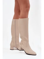 Kožené Zateplené Dámské Kozaky Na Podpatku Maciejka A7165-04 Béžové Kožené Zateplené Dámské Kozaky Na Podpatku Maciejka A7165-04 Béžové