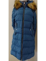 Dámská prošívaná bunda s kapucí W701 petrolejová - MHM Dámská prošívaná bunda s kapucí W701 petrolejová - MHM