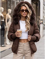 Dámská zimní prošívaná bunda s kožešinou, hnědá, FashionStreet TY5991