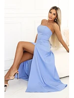 663-2 ELARA korzetové maxi šaty s rozparkem a zavazováním na zádech - modré 663-2 ELARA korzetové maxi šaty s rozparkem a zavazováním na zádech - modré