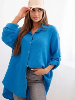 Bavlněná mušelínová košile tyrkys