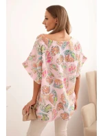 Dámská bavlněná blůza s motivem motýlů s krátkým rukávem cukrová růžová