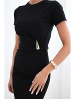 Dámské viskózové maxi šaty vázané u krku s ozdobnou sponou modrá