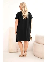 Dámské bavlněné šaty Plus Size s broží a výstřihem černá Dámské bavlněné šaty Plus Size s broží a výstřihem černá