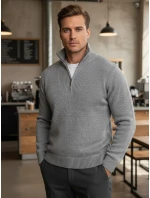 Pánský zateplený svetr se stojáčkem světle šedý FashionStreet WX2353