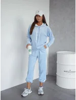 Světle modrý dámský velurový teplákový komplet s lampasy (508)