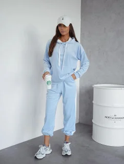 Světle modrý dámský velurový teplákový komplet s lampasy (508)