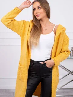 Svetr s kapucí a kapsami hladký hořčicový