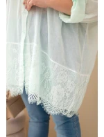 Dámská košile Plus Size bavlněná s krajkovým zakončením mentolová