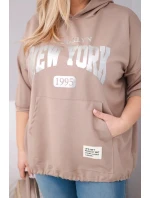 Dámská mikina Plus Size z viskózy s kapucí a klokaní kapsou fango