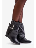 Boty Na Klínu S Ohnutým Svrškem A Přezkou Černé Vortinia