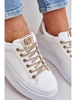 Tenisky Na Platformě S Ozdobnými Šňůrkami Bílá-Zlatá Fonetha