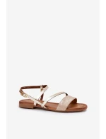 Kožené dámské sandály na plochém podpatku Maciejka 06966-25 zlaté