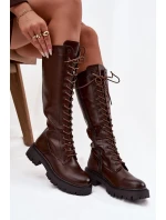 Dámské zateplené šněrovací kozačky Meliora – čokoládové, eko semiš