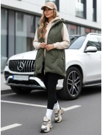 Dámská dlouhá prošívaná vesta s kapucí zelená FashionStreet TY5106