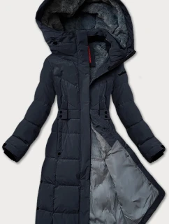 Tmavě modrá dámská zimní bunda s páskem LHD (LHD-24575)