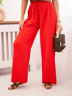 Mušelínové kalhoty se širokou nohavicí červený