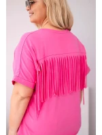 Dámská bavlněná halenka Plus Size s výstřihem do V a třásněmi na zádech růžová