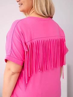 Dámská bavlněná halenka Plus Size s výstřihem do V a třásněmi na zádech růžová