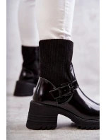 Dámské Teplé Kozačky Na Hrubém Podpatku černé Marinela