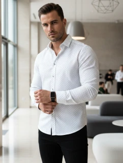 Pánská bílá vzorovaná košile slim fit FashionStreet DX2697