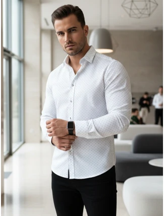 Pánská bílá vzorovaná košile slim fit FashionStreet DX2697