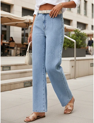 Dámské džíny s vysokým pasem a širokými nohavicemi modré FashionStreet UY2968