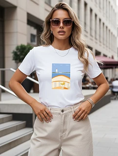 Dámské tričko s potiskem, bavlněné, klasické, bílé, FashionStreet NX8027RY