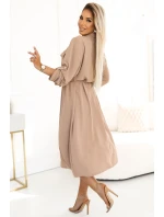 531-3 Midi sukně se zlatými knoflíky a vázáním - MOCHA MOUSSE 531-3 Midi sukně se zlatými knoflíky a vázáním - MOCHA MOUSSE