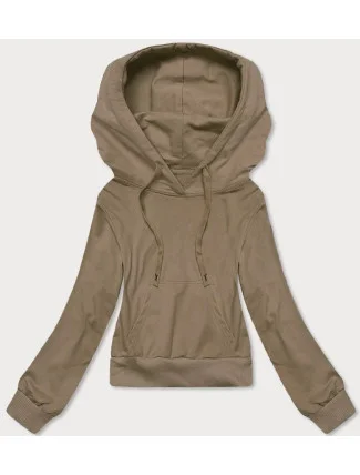 Tmavě béžová krátká tepláková mikina s kapucí (8B939-91) Tmavě béžová krátká tepláková mikina s kapucí (8B939-91)