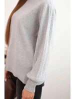 Dámský viskózový svetr s dlouhým rukávem a rozparkem po stranách šedý
