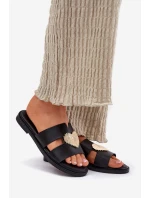 Dámské Pantofle Na Plochém Podpatku Se Zlatou Dekorací Černé Karinma Dámské Pantofle Na Plochém Podpatku Se Zlatou Dekorací Černé Karinma